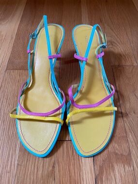 NWOT Fiona Women’s Yellow, Pink & Aqua  Buckle Slingback Sandals-Size 7.5M